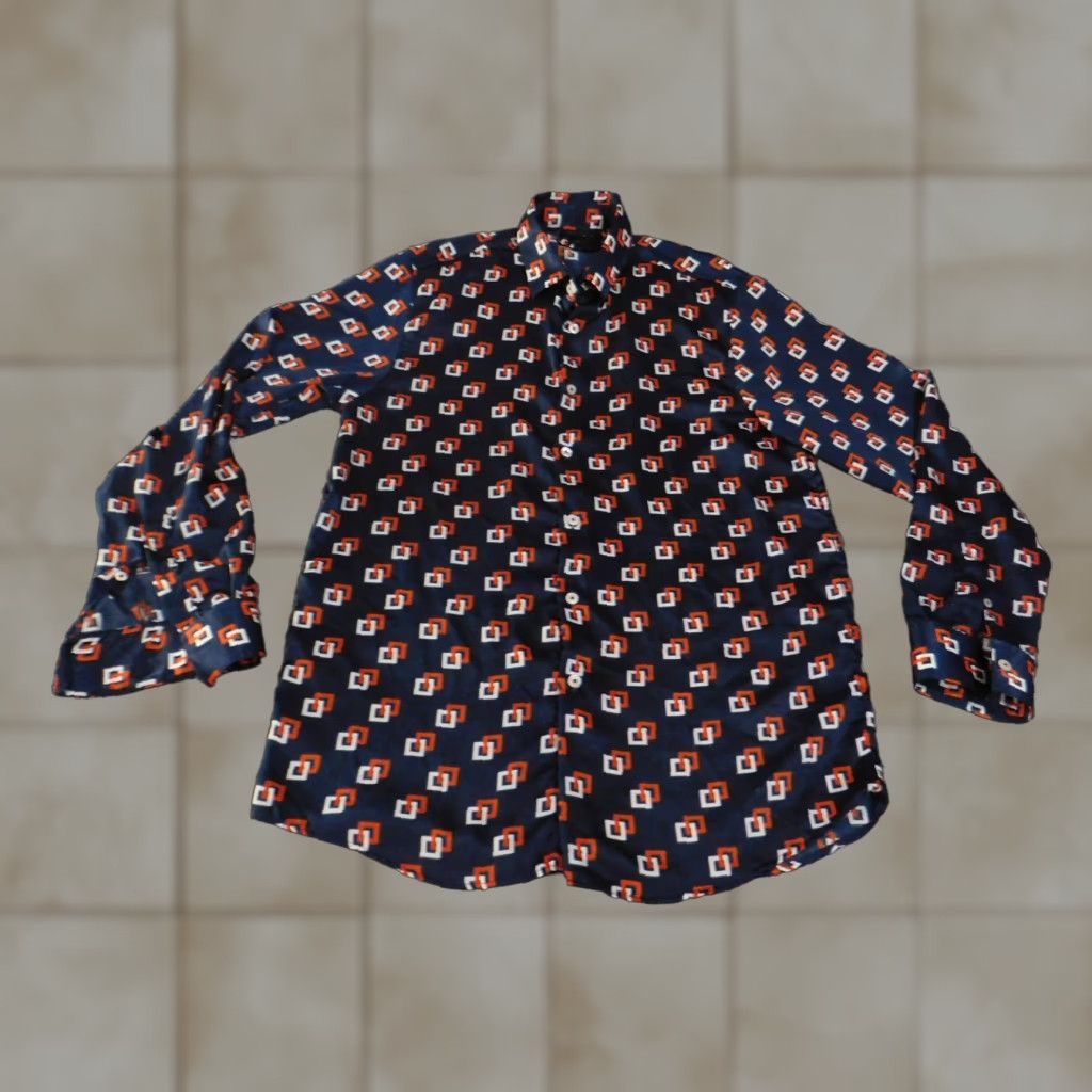Zara Zara Shirt Mens Large Blue Geometric Print Regular Fit Button Up Long Sleeve Dress Shirt Size 42R - 1 Thumbnail