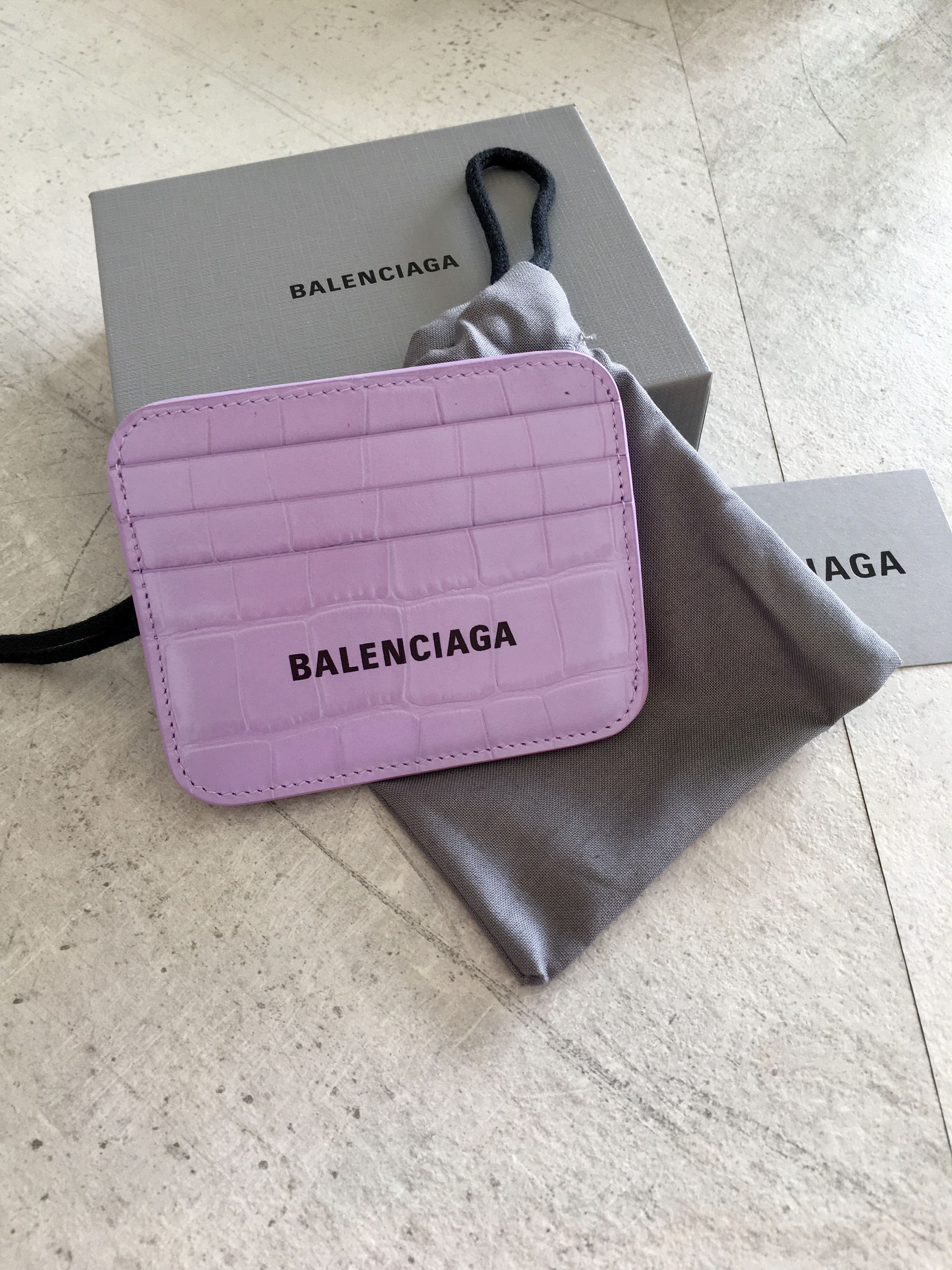 image of Card Hold In Leather Shiny Print Balenciaga in Lilac, Women's