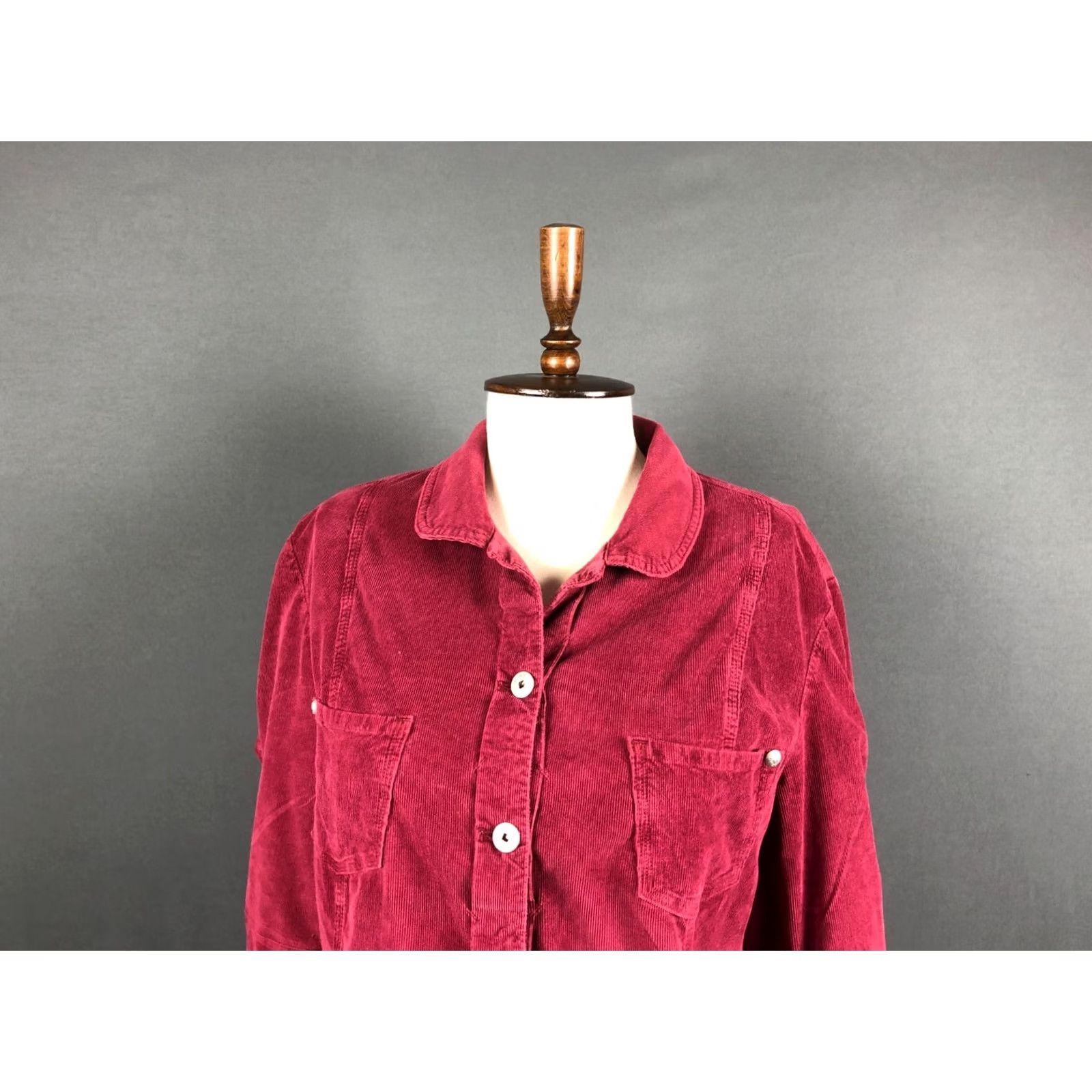 Vintage Le Jean De Marithé + François Girbaud Jacket Burgundy Women XL Cotton Velvet Short Sleeve Chest Pockets Size 40" / US 18 - 4 Thumbnail