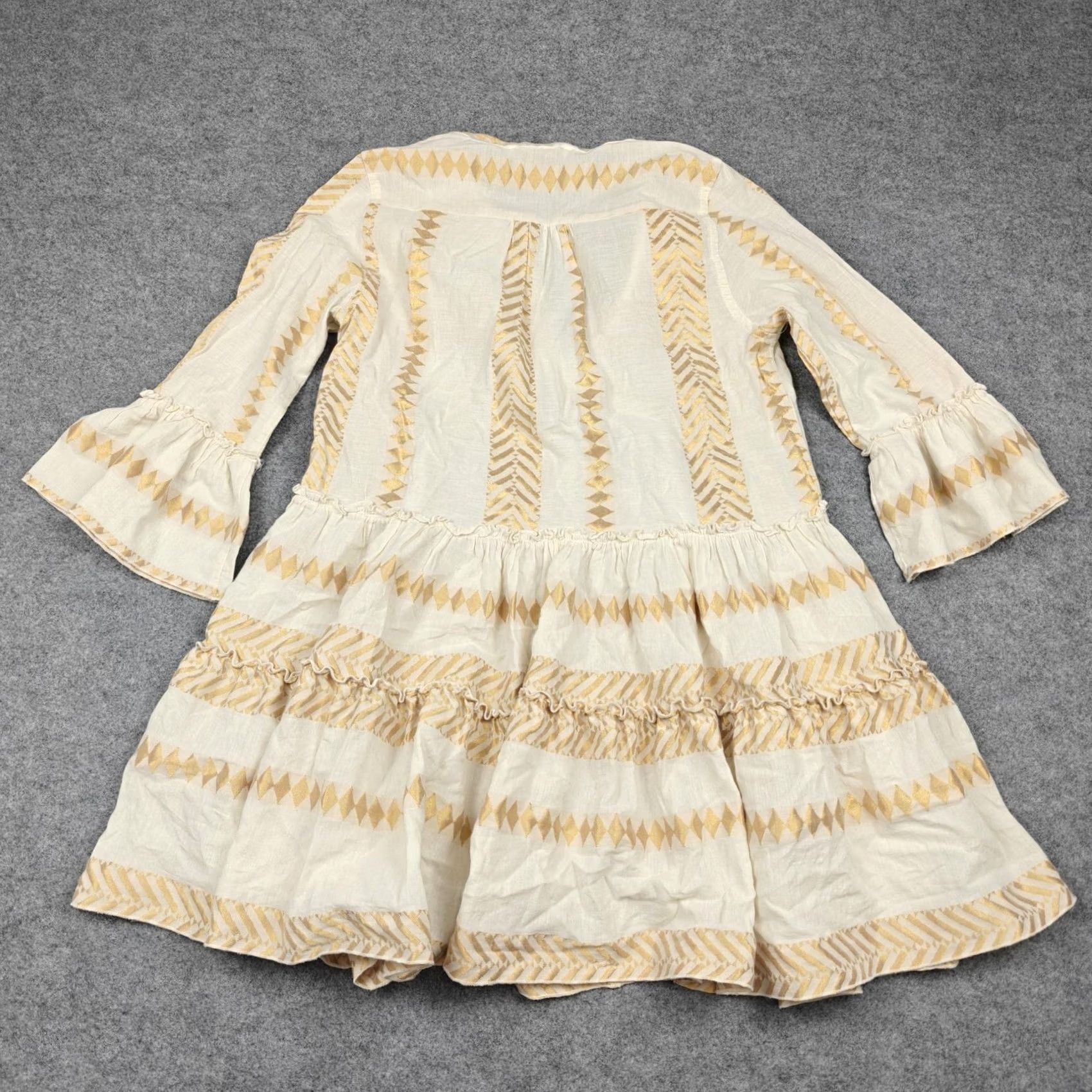 Vintage Kasia Dress Womens M White Chevron Embroidered Boho Trapeze Swing Mini Tiered Size M / US 6-8 / IT 42-44 - 6 Thumbnail