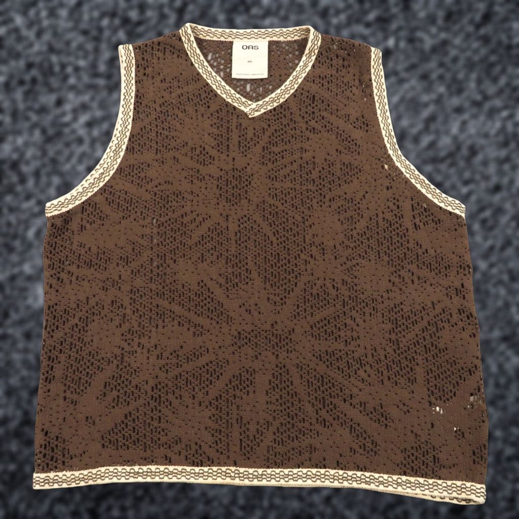 OAS OAS Vest Mens 2XL Brown V Neck Crochet Knit Graphic Luxury Resort Poolside Casual Size US XXL / EU 58 / 5 - 1 Thumbnail