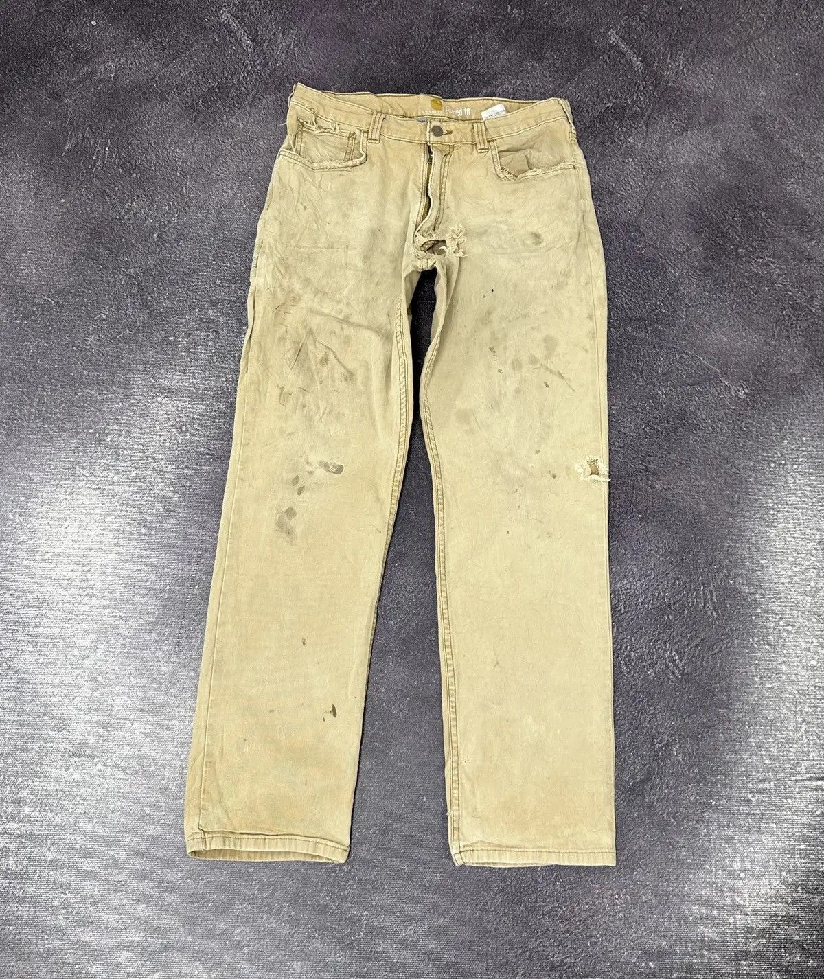 Carhartt × Vintage Vintage Carhartt Work Hype Cream American Baggy Pants Size US 34 / EU 50 - 2 Thumbnail