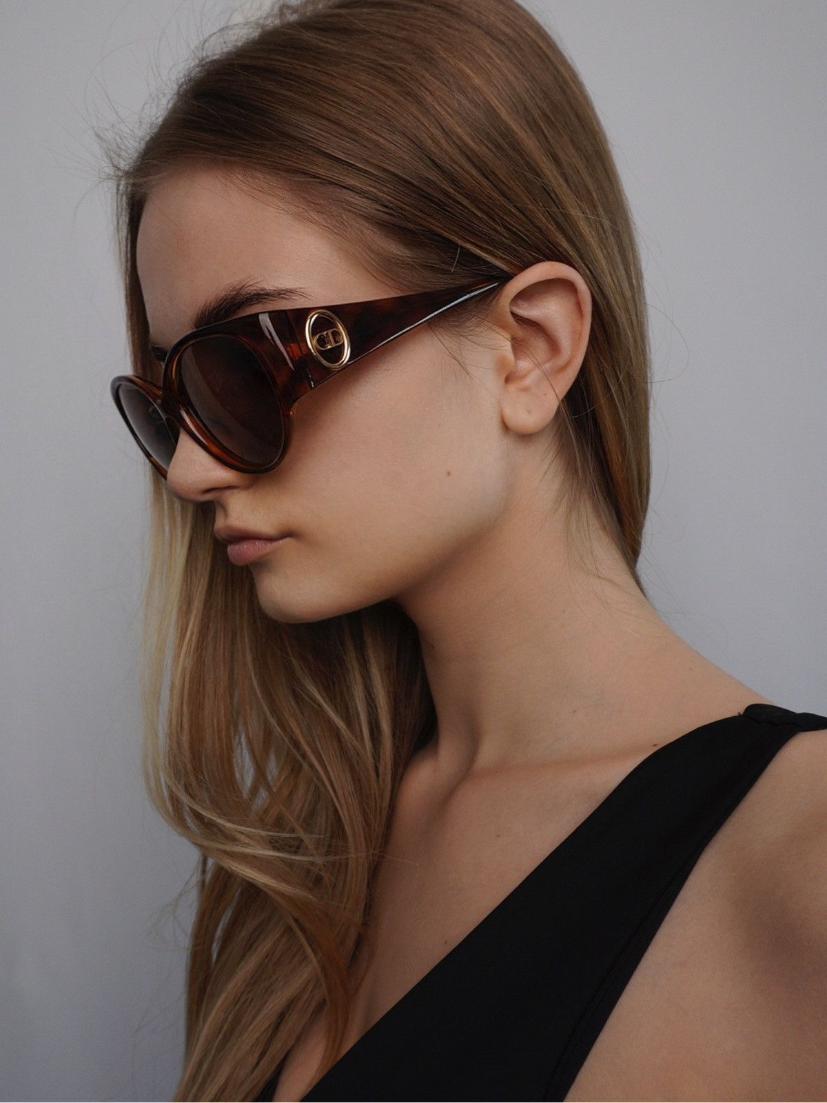 image of Christian Dior Gold Cd Logo Tortoise Sunglasses Vintage in Brown, Women's