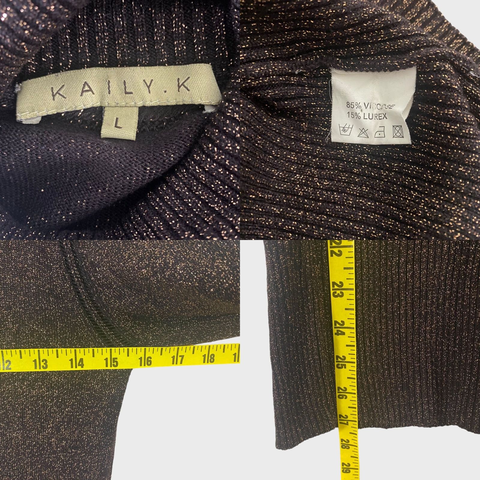 Vintage Kaily K Brown Metallic Thread Turtleneck Sweater Long Sleeve Women’s Large Size L / US 10 / IT 46 - 8 Thumbnail