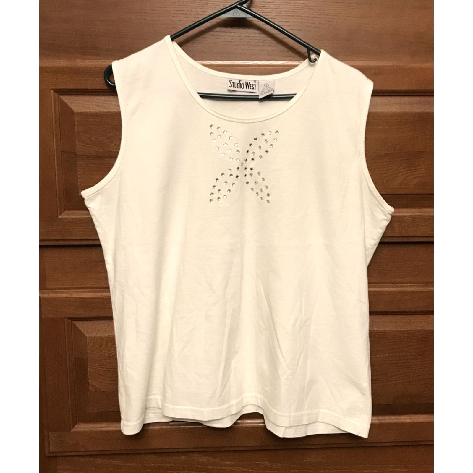 Vintage Studio West Womens L White Tank Top shirt rhinestone 1203 Size L / US 10 / IT 46 - 2 Thumbnail