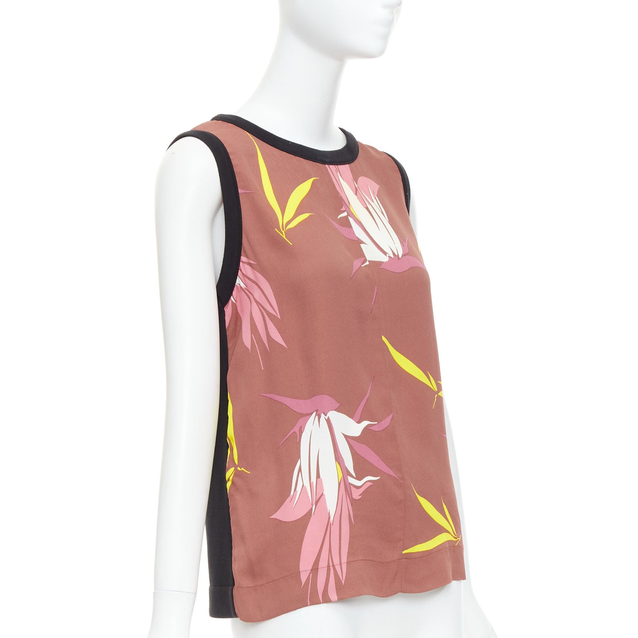 Marni MARNI brown black cotton blend tropical floral print tank top IT40 S Size S / US 4 / IT 40 - 1 Thumbnail