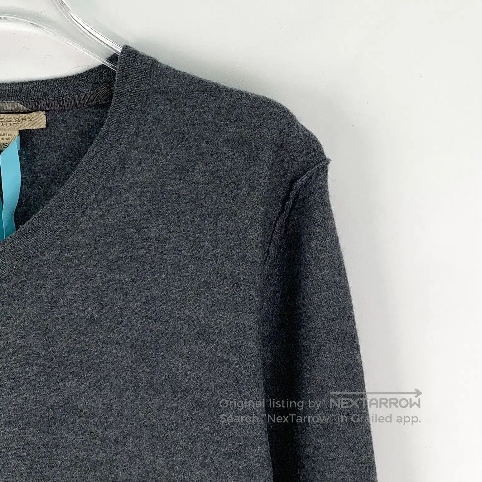 Burberry Burberry Dark Gray Plaid Wool V-Neck Long Sleeve Knit Top| Size US S / EU 44-46 / 1 - 3 Thumbnail