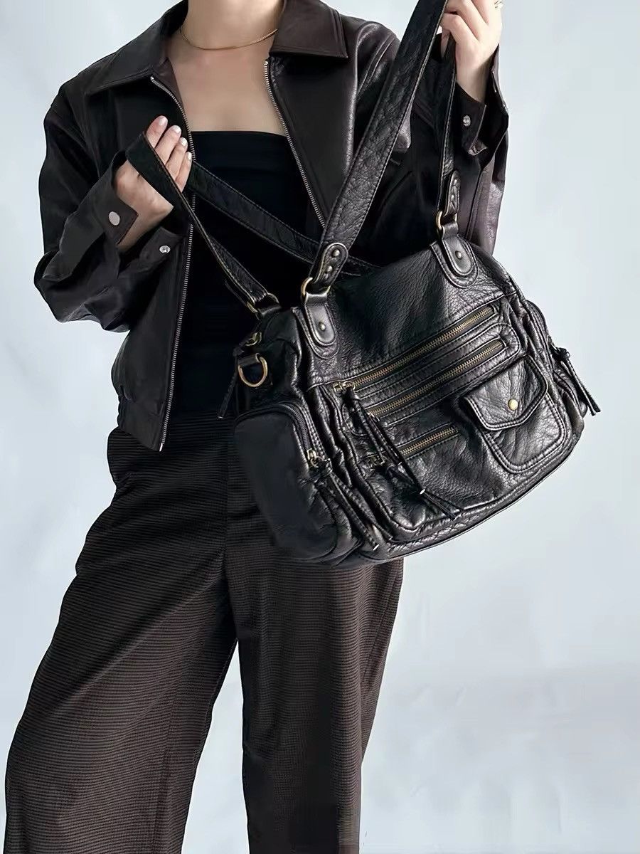 Leather Ladies' Multi-Zipper Motorcycle Tote Bag Size ONE SIZE - 2 Thumbnail