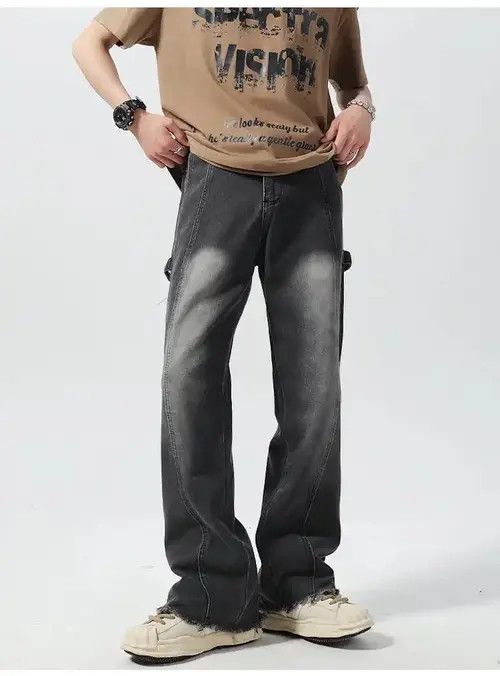 image of Straight Casual Split Zipper Leg Jeans in Black, Men's (Size 32)