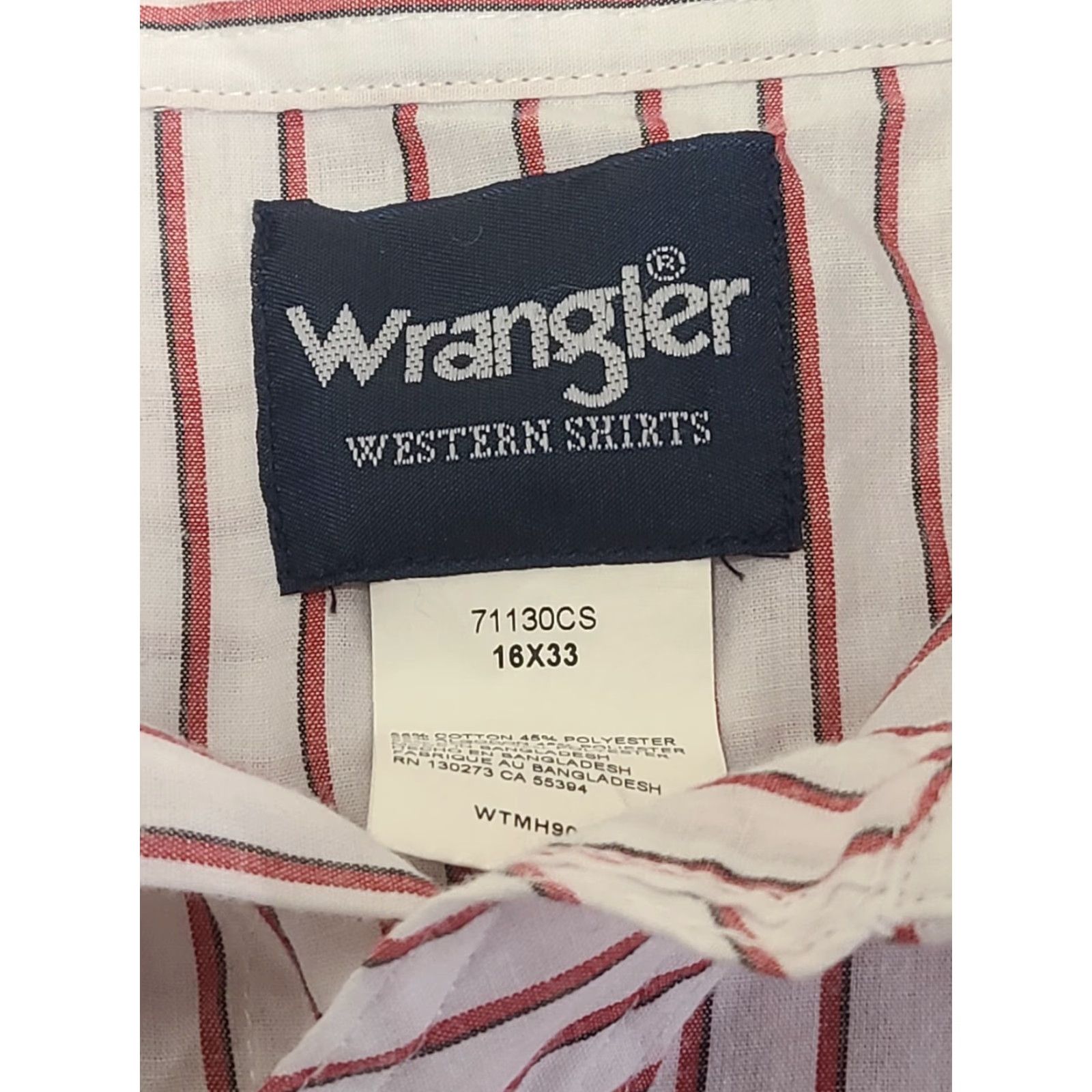 Wrangler Wrangler Shirt Men 16 Red White Striped Pearl Snap Long Sleeve Casual Workwear Pocket All Seasons Size US L / EU 52-54 / 3 - 3 Thumbnail