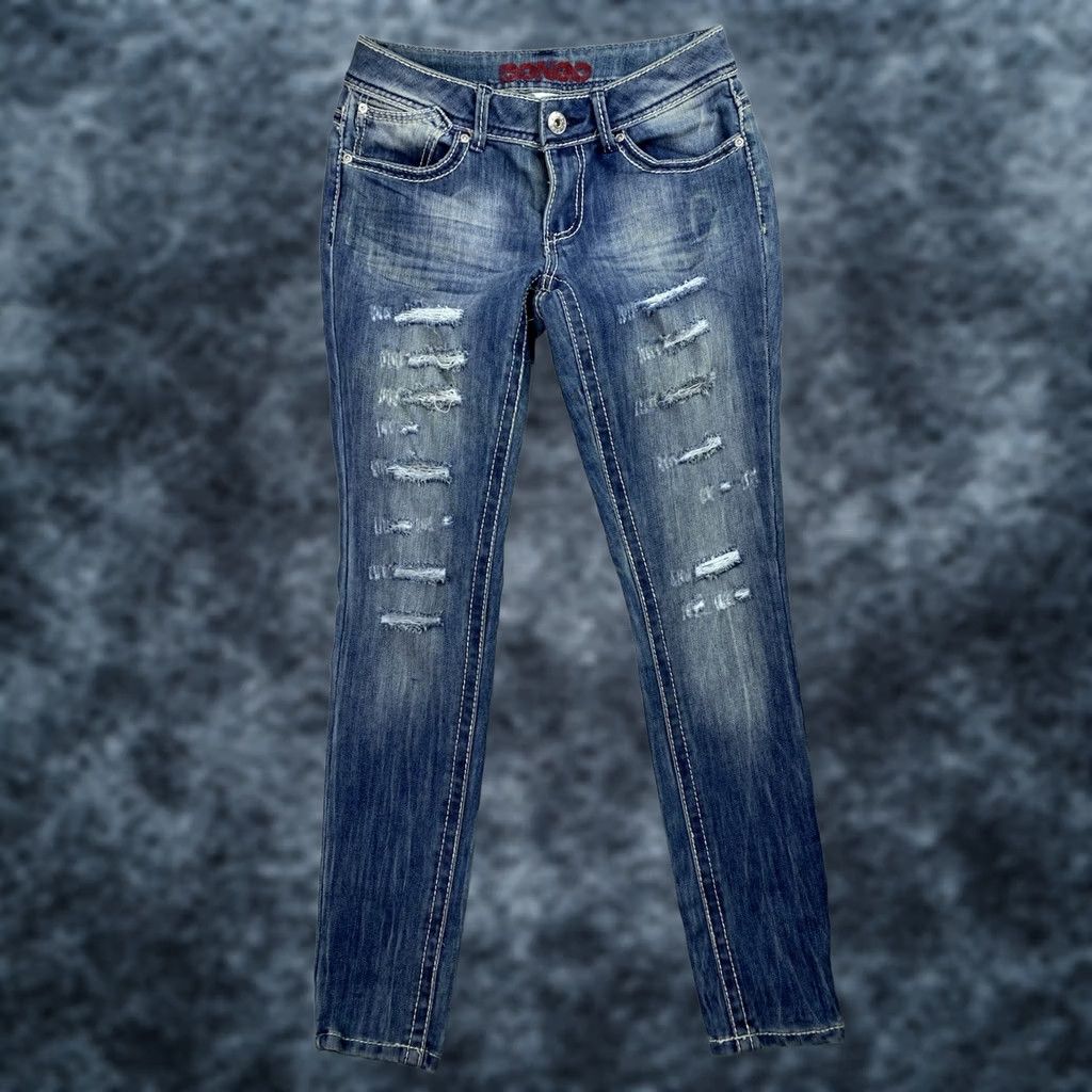 Vintage VINTAGE Bongo Jeans Womens Jr Sz 5 Blue Distressed Denim Low Rise Skinny 90s Girls Clothing Size 27" / US 4 / IT 40 - 1 Thumbnail