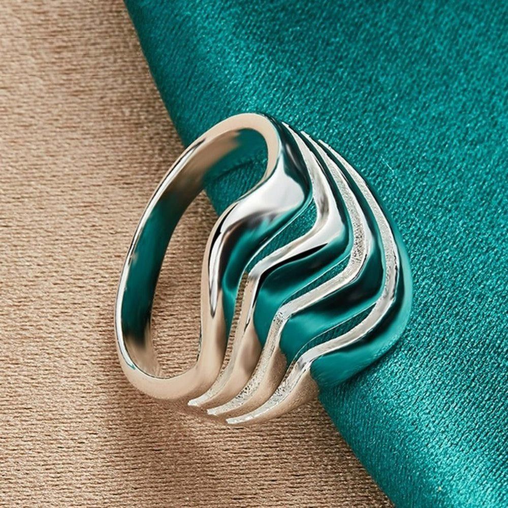 Designer 925 Silver Smooth Wave Geometric Ring - Size 7 Size ONE SIZE - 2 Thumbnail
