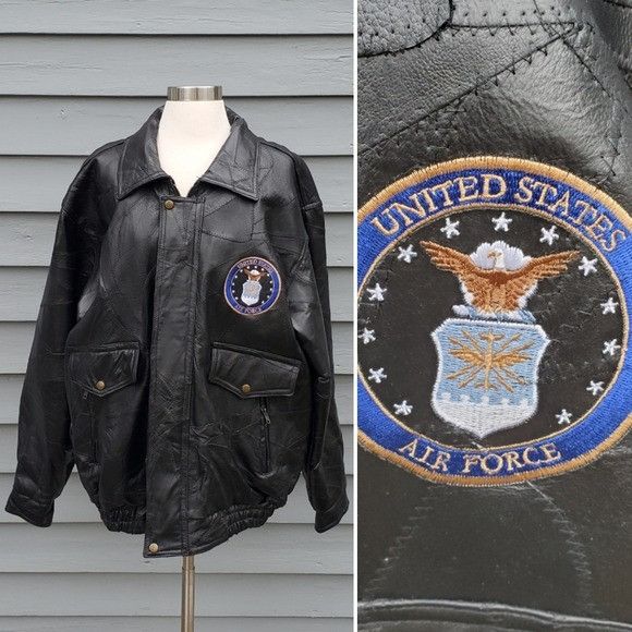 Vintage Vintage 90s y2k Black Leather Patchwork USAF Bomber Size US XL / EU 56 / 4 - 1 Thumbnail