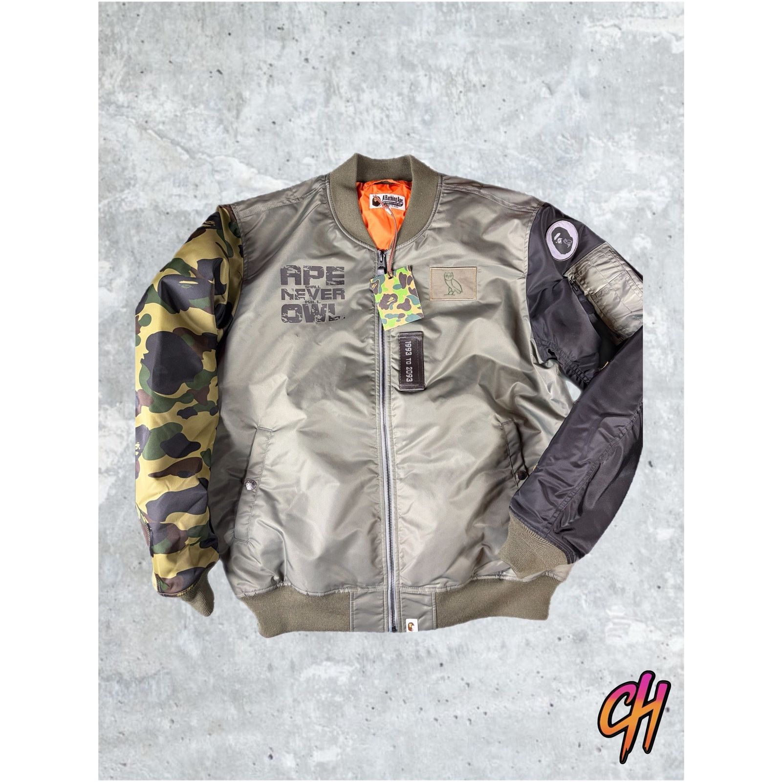 Bape Bape X OVO Dark Green MA-1 Bomber Jacket Size Large Size US L / EU 52-54 / 3 - 1 Thumbnail