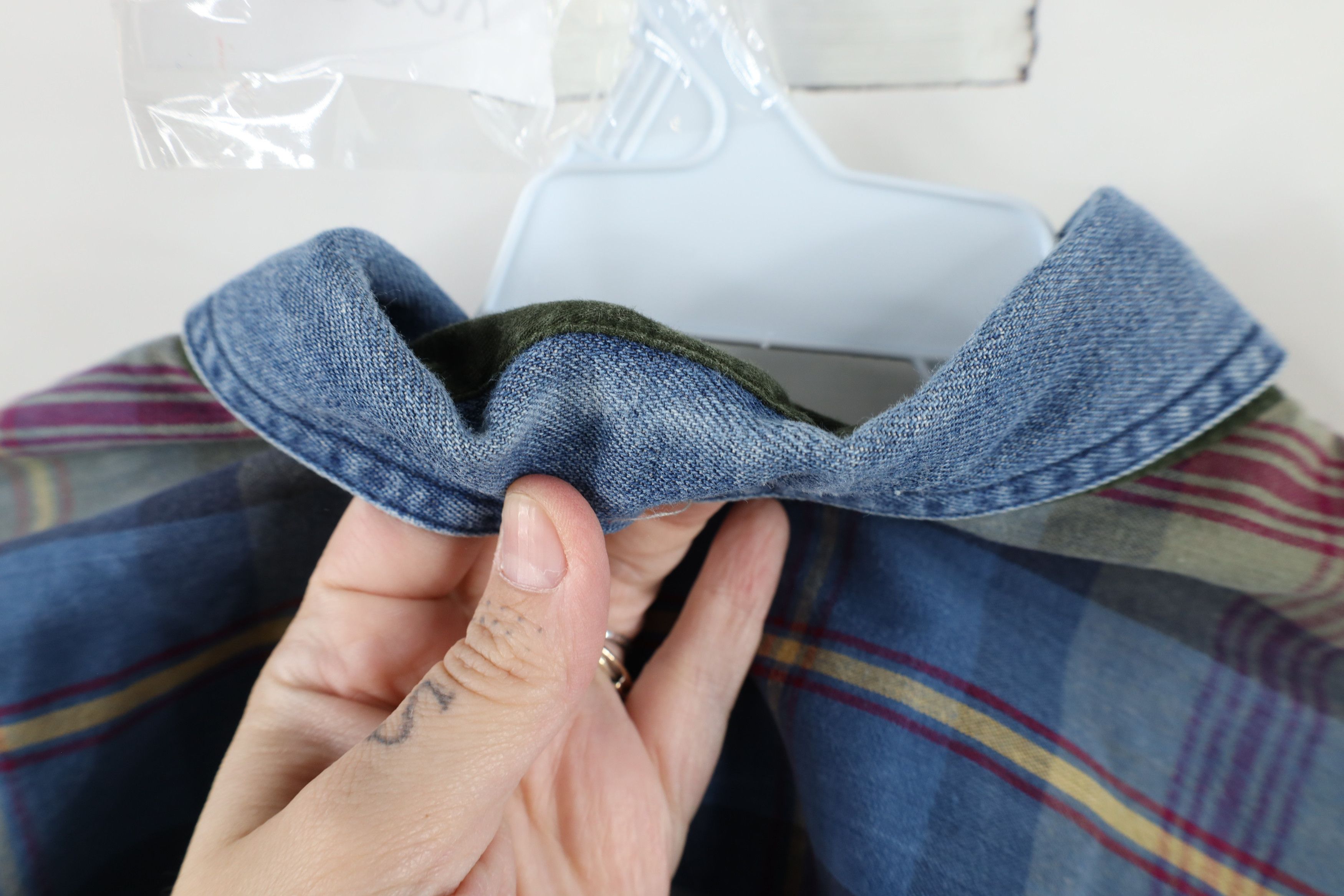 Vintage Vintage 90s Streetwear Denim Collar Button Down Shirt Plaid Size US L / EU 52-54 / 3 - 8 Thumbnail