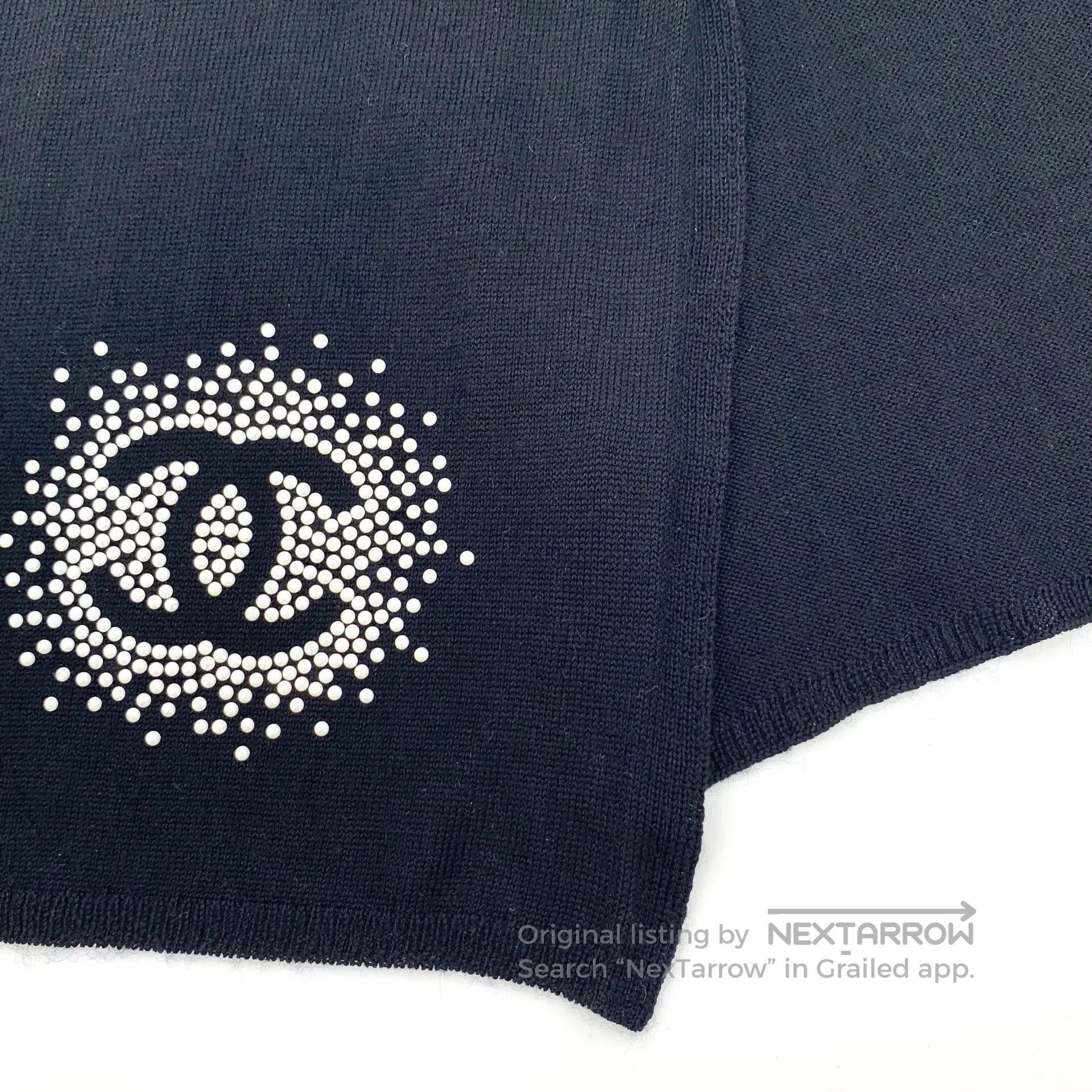 Chanel Chanel Black Logo Pearl Wool Scarf. Size ONE SIZE - 6 Thumbnail