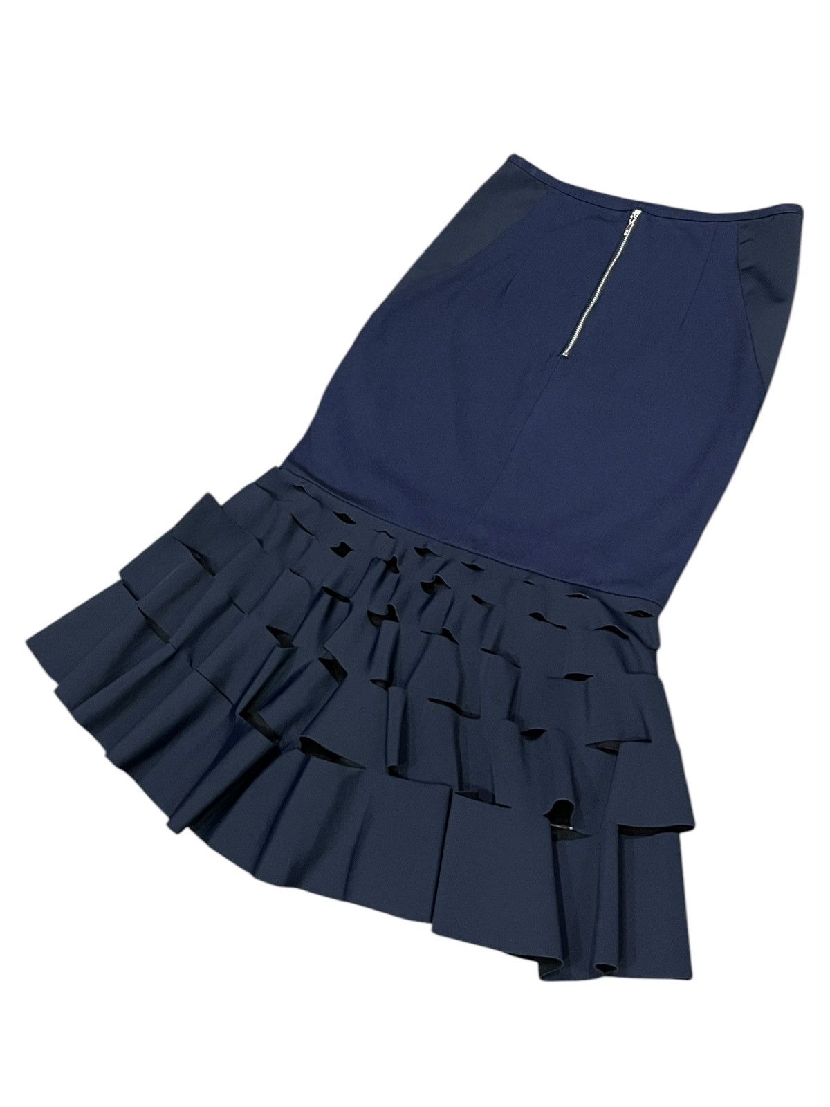 Japanese Brand 💥ELAU 2 TONE NAVY SLASH RUFFLE Elastic Midi Skirt💥DION LEE Size 28" / US 6 / IT 42 - 5 Thumbnail