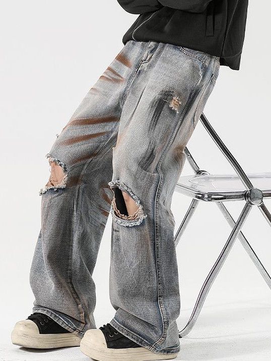 Japanese Brand × Vintage Ripped Printed Jeans Men's Vintage Straight Trousers Size US 32 / EU 48 - 2 Thumbnail