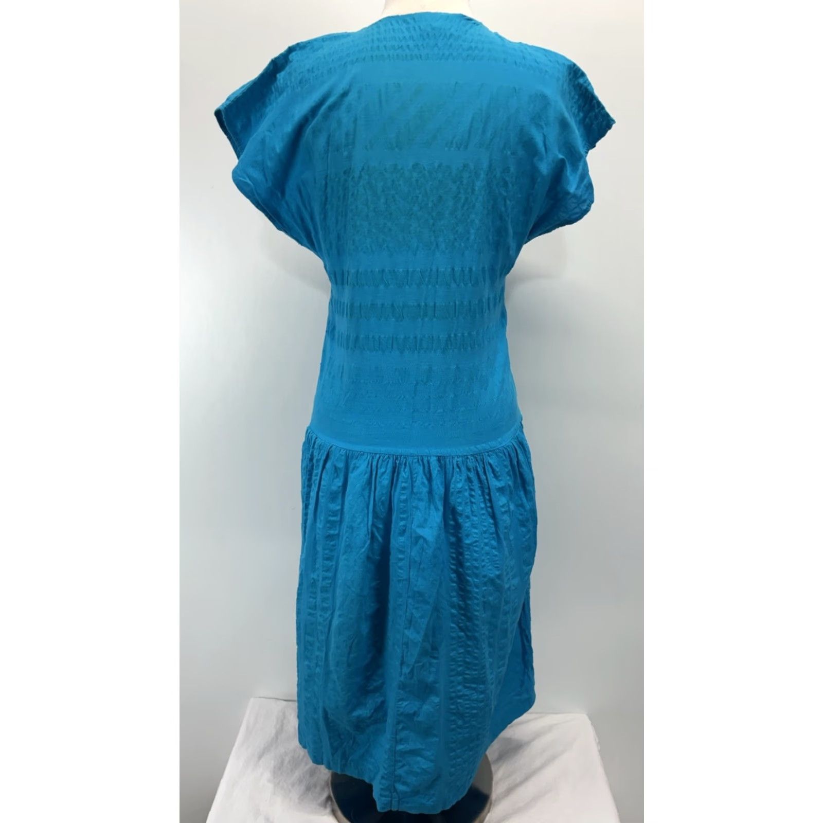 Doublet Vtg Alicia Drop Waist Dress Juniors 7/8 Blue Double Breasted Midi Pockets 80s Womens Size M / US 6-8 / IT 42-44 - 3 Thumbnail
