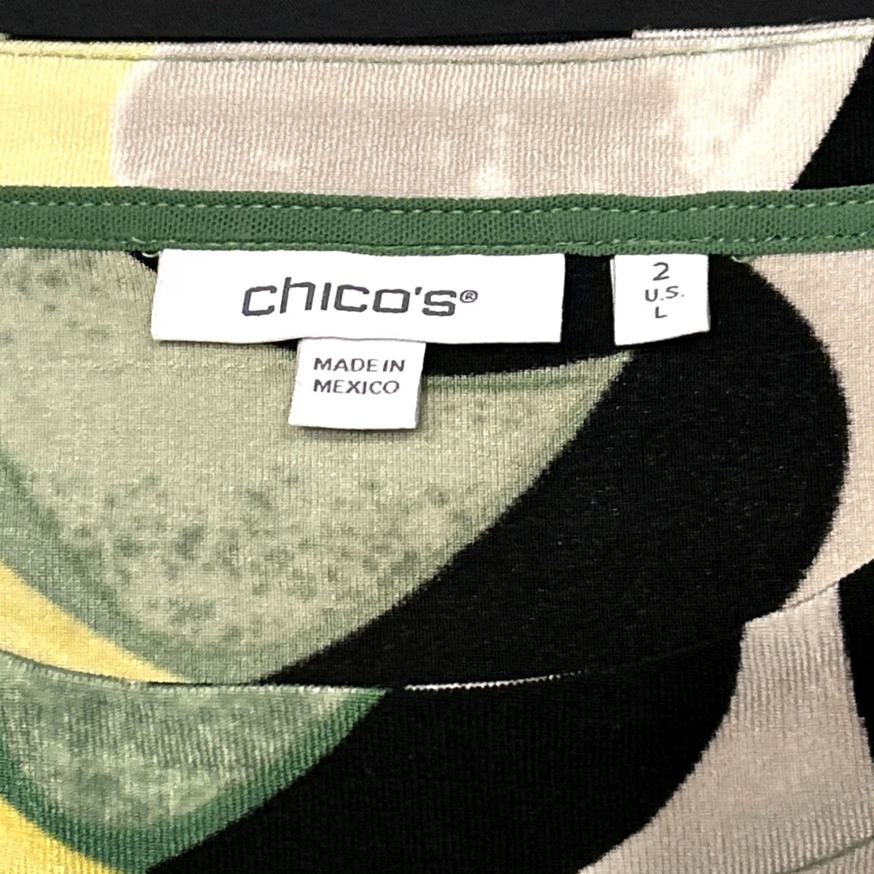 Vintage Chico'S Geometric Sleeveless Cap Sleeve Top Green Yellow Black Acetate B5 Womens Shirt Size XS / US 0-2 / IT 36-38 - 2 Thumbnail