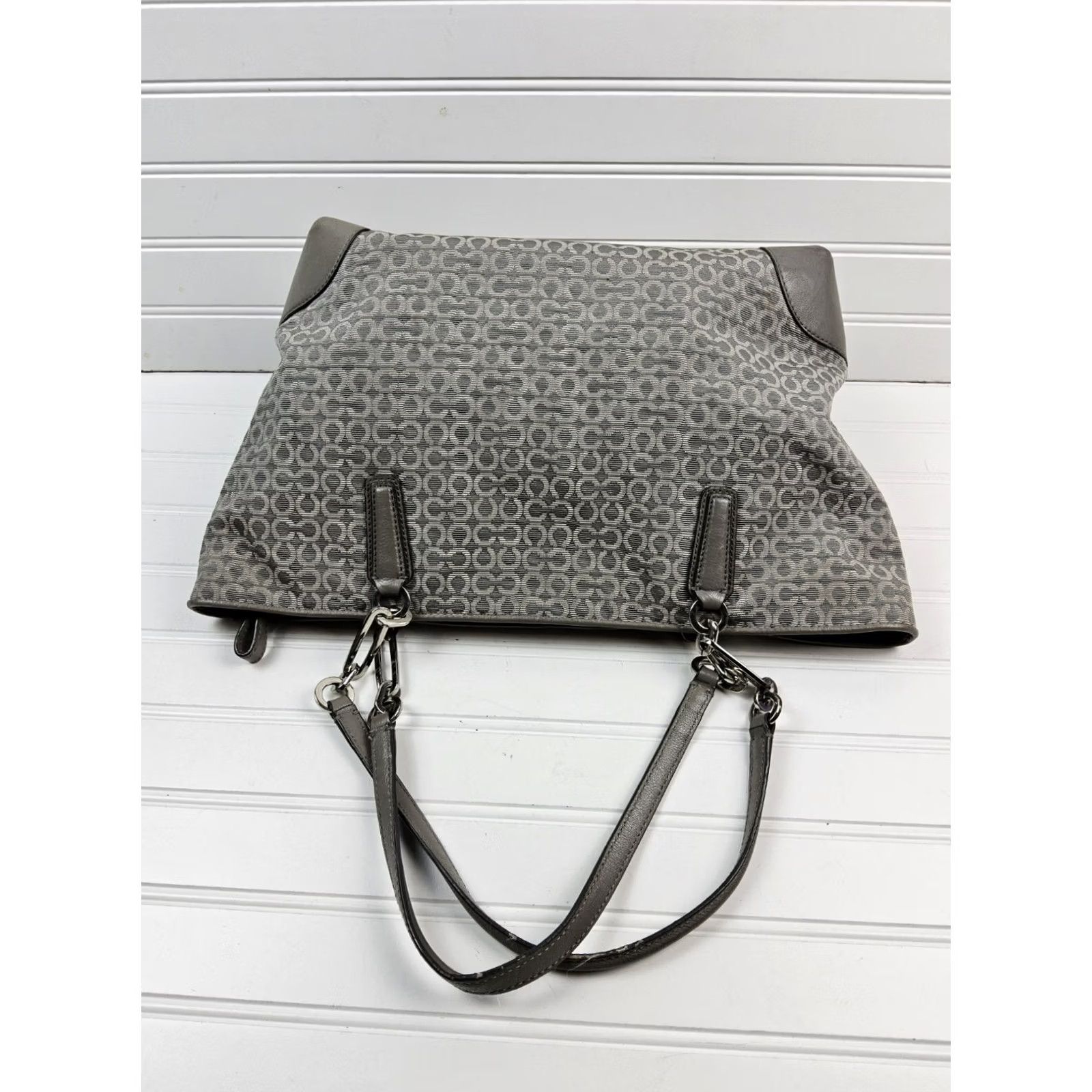 Coach Coach Signature Tote Purse - Double Handle Handbag, Women, Mist Grey Canvas Leather, 17x10x5, Purses/Handbags Size ONE SIZE - 5 Thumbnail