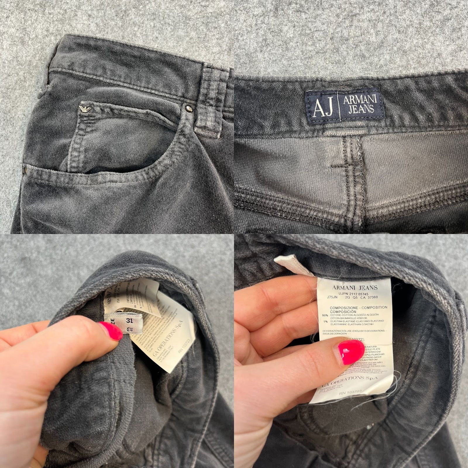 Vintage Armani Jeans Jeans Slim Moleskin 30 30 UK 10 Charcoal Grey Vintage Womens Slim Fit 30 In Inside Leg 30in 5-Pocket Size 32" / US 10 / IT 46 - 8 Thumbnail