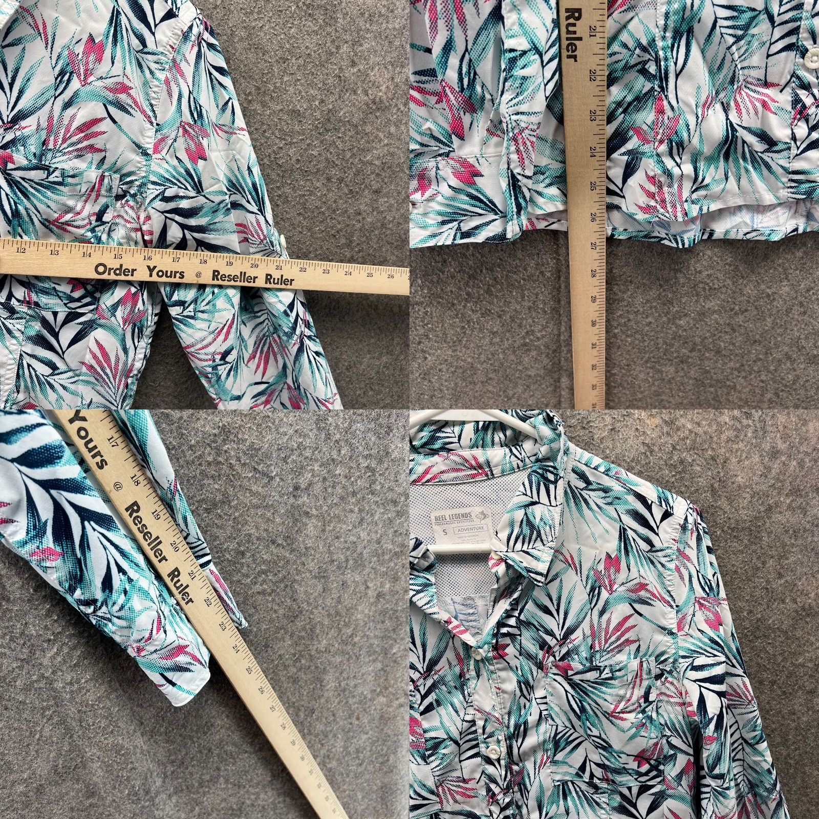 Vintage Reel Legends Shirt Womens Small Blue Button Down Stretch Knit Floral Button-Up Size S / US 4 / IT 40 - 8 Thumbnail