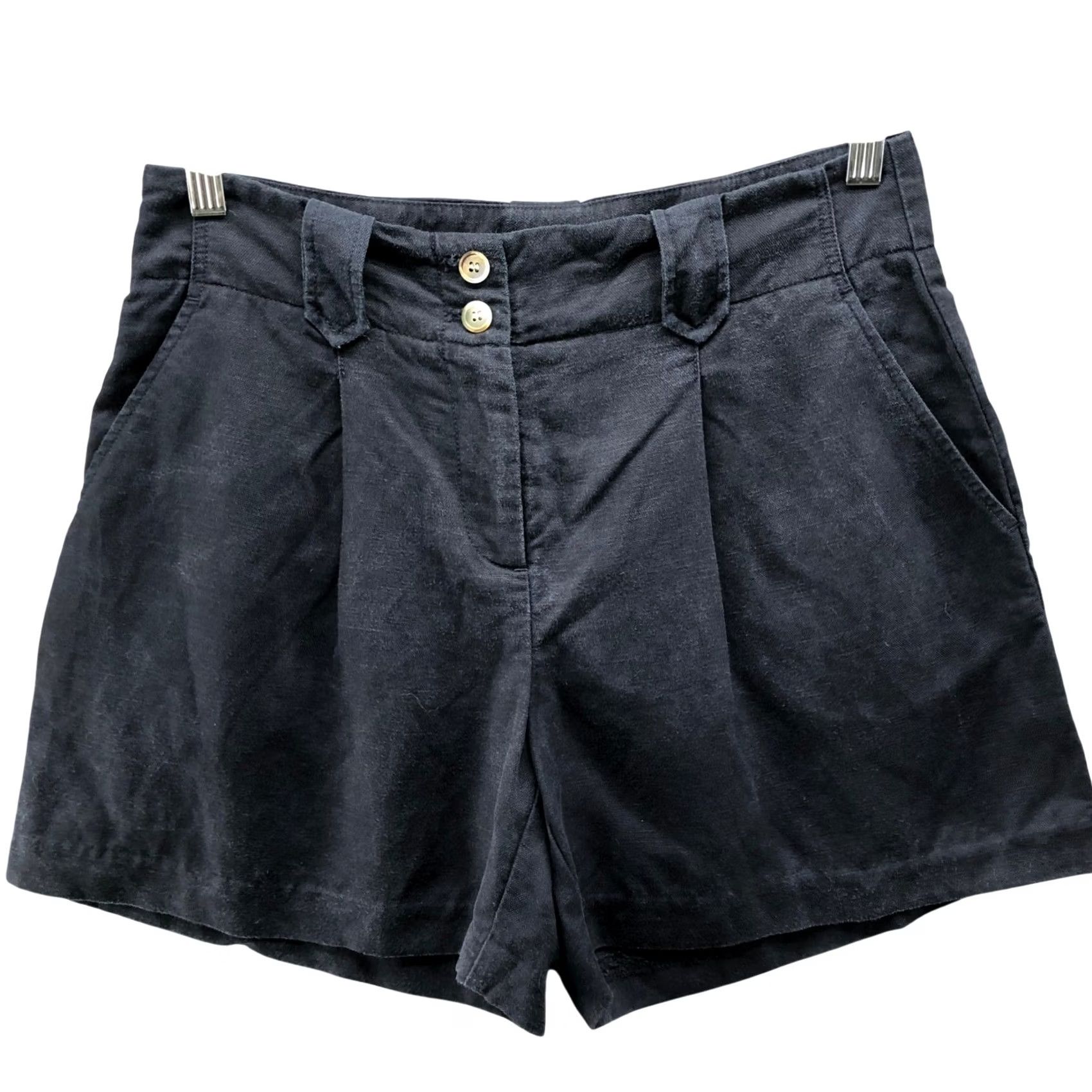 J.McLaughlin J.McLaughlin Linen Blend Shorts Womens 8 Black Pleated Front High Rise Chino Relaxed Pocket breathable Lightweight Front Type: Pleated Size 30" / US 8 / IT 44 - 2 Thumbnail