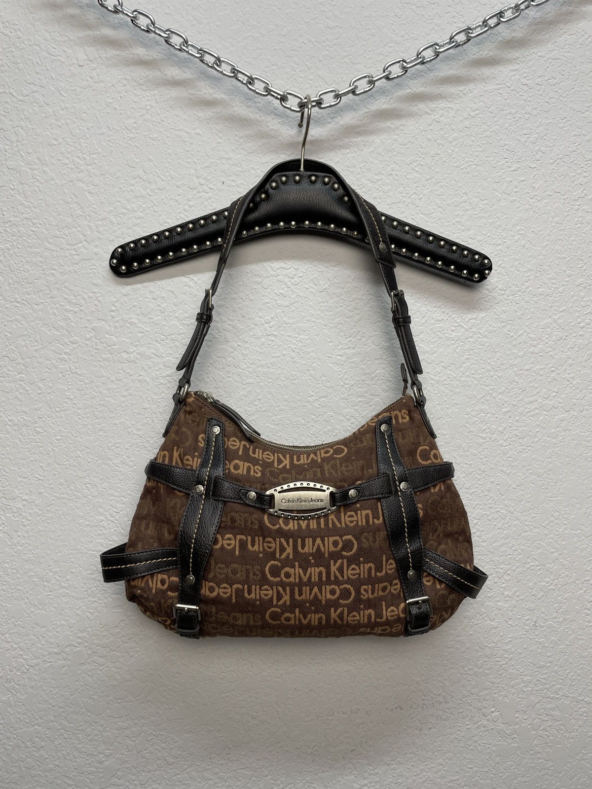 Vintage y2k Calvin Klein Brown Baguette Shoulder Bag Hobo