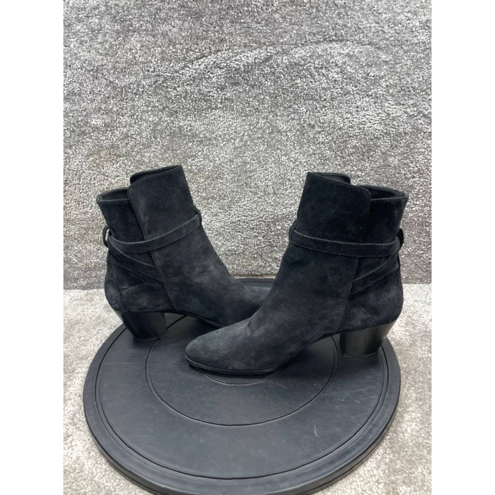 Celine CELINE Boots Womens SIZE 41 EU 10.5 US Black Suede Ankle Block Bootie Counter Buckle Leather Lining Outdoor Heel Mid 2-2.9 in Casual Vintage No Size US 10.5 / IT 40.5 - 7 Thumbnail