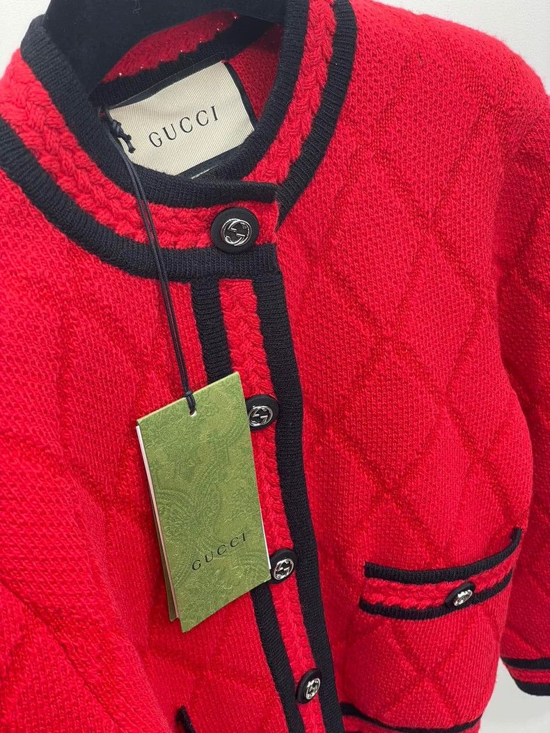 Gucci Gucci Red and black-rimm knitted wool cardigan sweater 2501 Size US XS / EU 42 / 0 - 5 Thumbnail