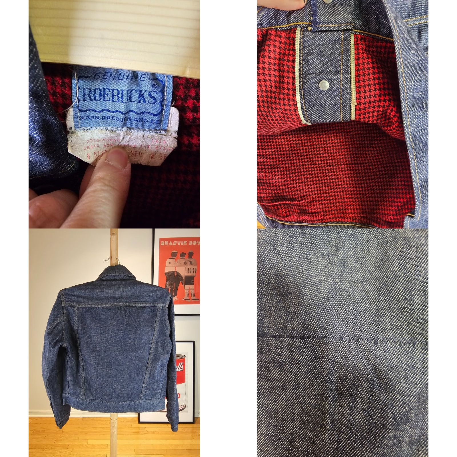Sears VINTAGE SEARS RODEOBUCKS DENIM CHECK FLANEL LINING JACKET SZ 36 Mens Denim Jacket 50s Blue Bomber Old School Size US XXS / EU 40 - 8 Thumbnail