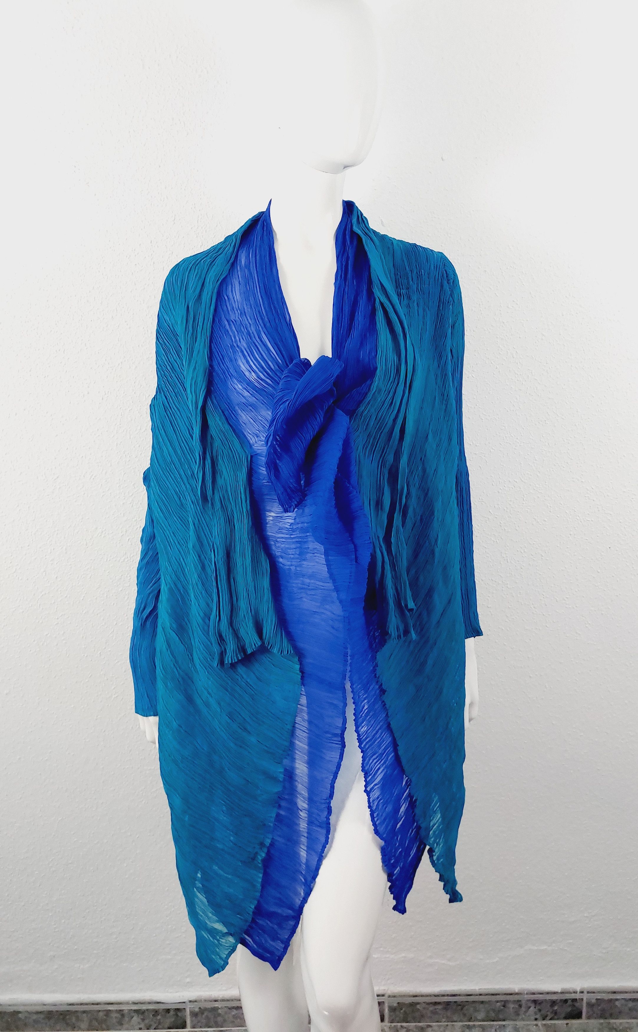 Issey Miyake Issey Miyake Féte Fete Bicolor Blue Turquoise Jacket Blazer Size ONE SIZE - 5 Thumbnail