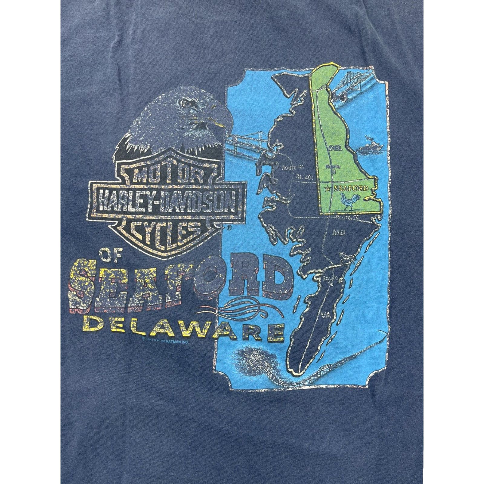 Harley Davidson VINTAGE Harley-Davidson T-Shirt Blue 2XL 90s Fat Boy Delaware USA Crew Neck Short Sleeve Double-Sided Men, Logo Shirt Size US XXL / EU 58 / 5 - 5 Thumbnail