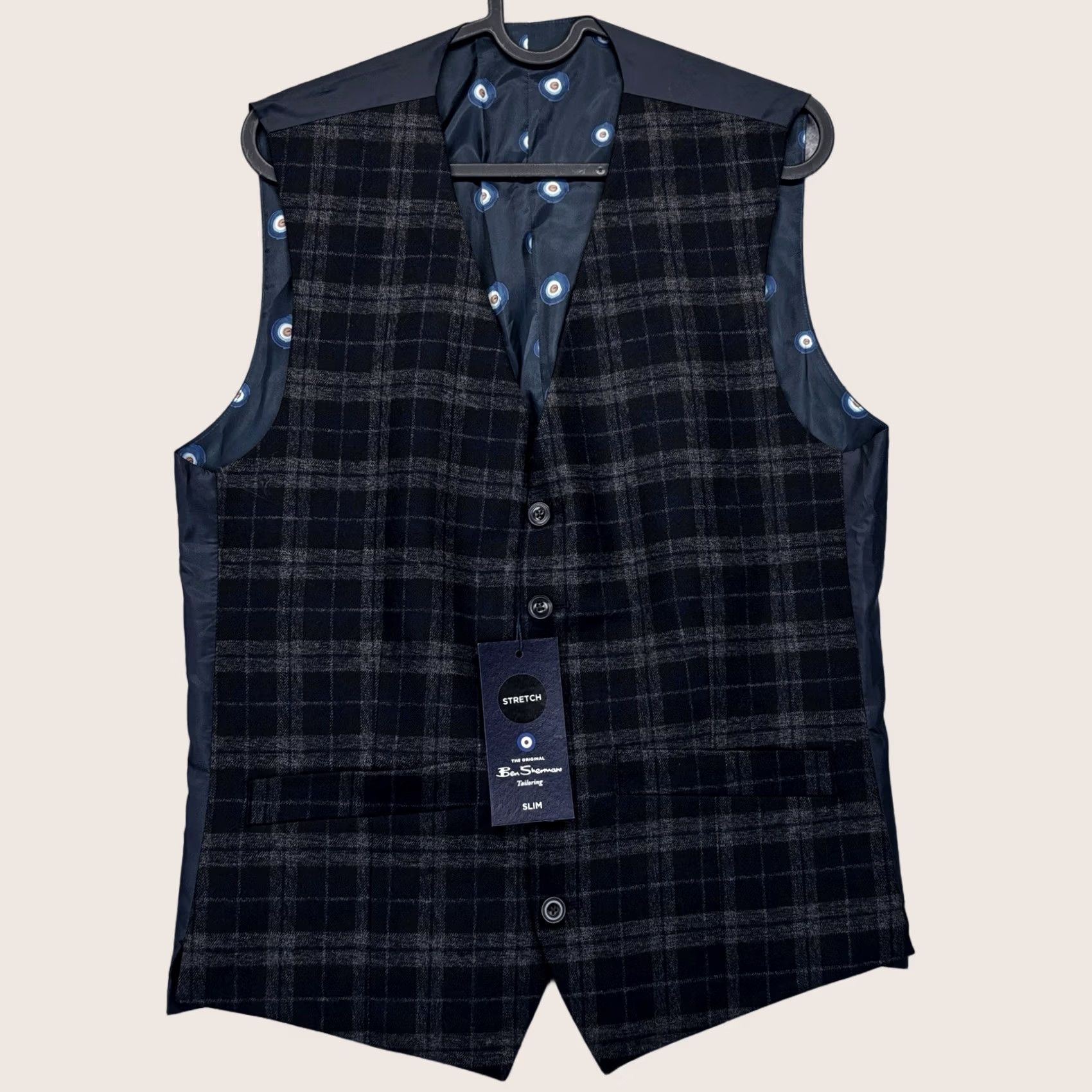 Ben Sherman VINTAGE Ben Sherman Waistcoat UK36R Slim Black / Navy Check Mens New With Defect Size US XXS / EU 40 - 1 Thumbnail
