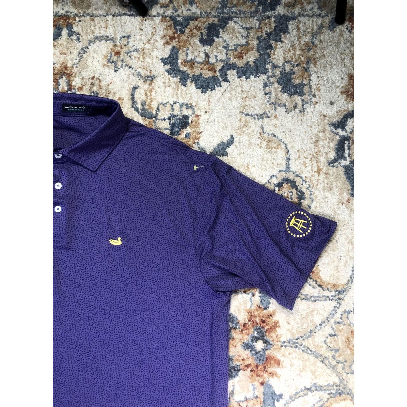 Vintage Southern Marsh Polo Shirt Mens L Purple Barstool Moose Print Short Sleeve Size US L / EU 52-54 / 3 - 4 Thumbnail