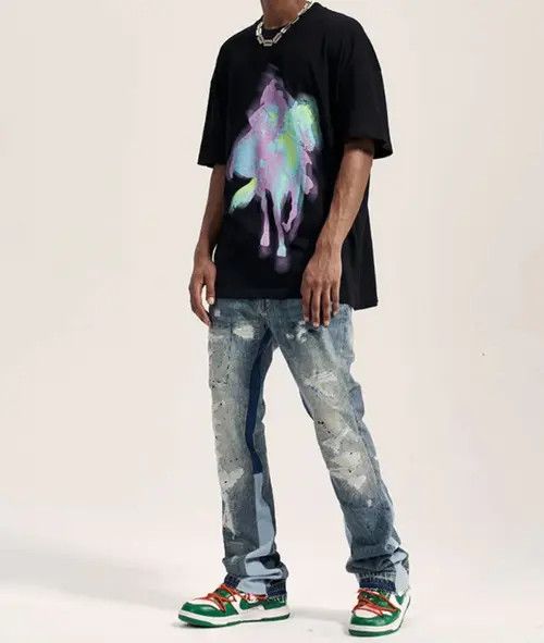Jean Paint Splatter Flare Panel Jeans Size US 32 / EU 48 - 6 Thumbnail