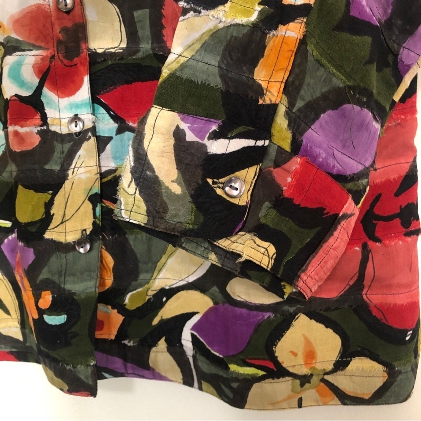 Chicos Chico's Linen Multicolor Tropical Floral Button Shirt Blouse Size M / US 6-8 / IT 42-44 - 7 Thumbnail