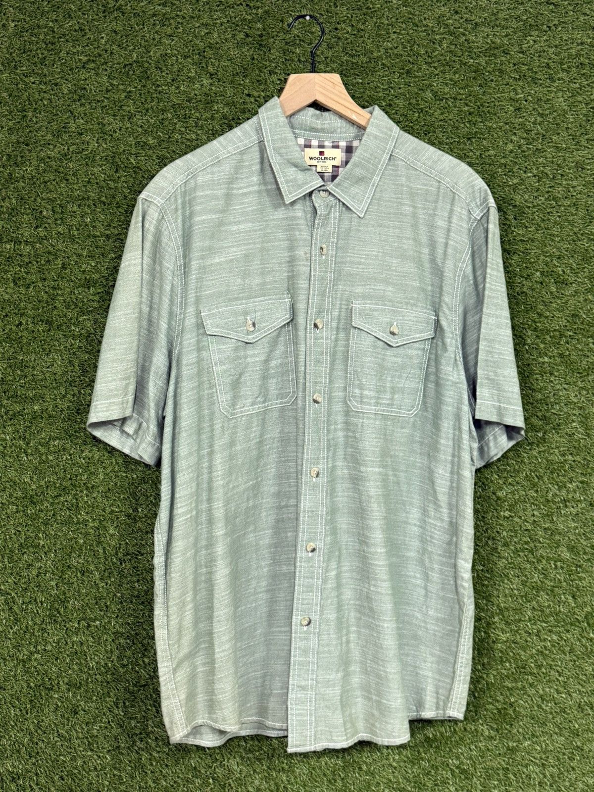 Woolrich Woolen Mills Woolrich Green Short Sleeve Button Up Collar Shirt XL Size US XL / EU 56 / 4 - 1 Thumbnail