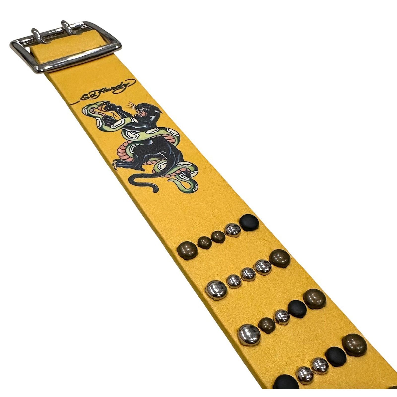 Ed Hardy Ed Hardy Men's Double Prong Panther Snake Print Yellow Belt Size 34 - 4 Thumbnail