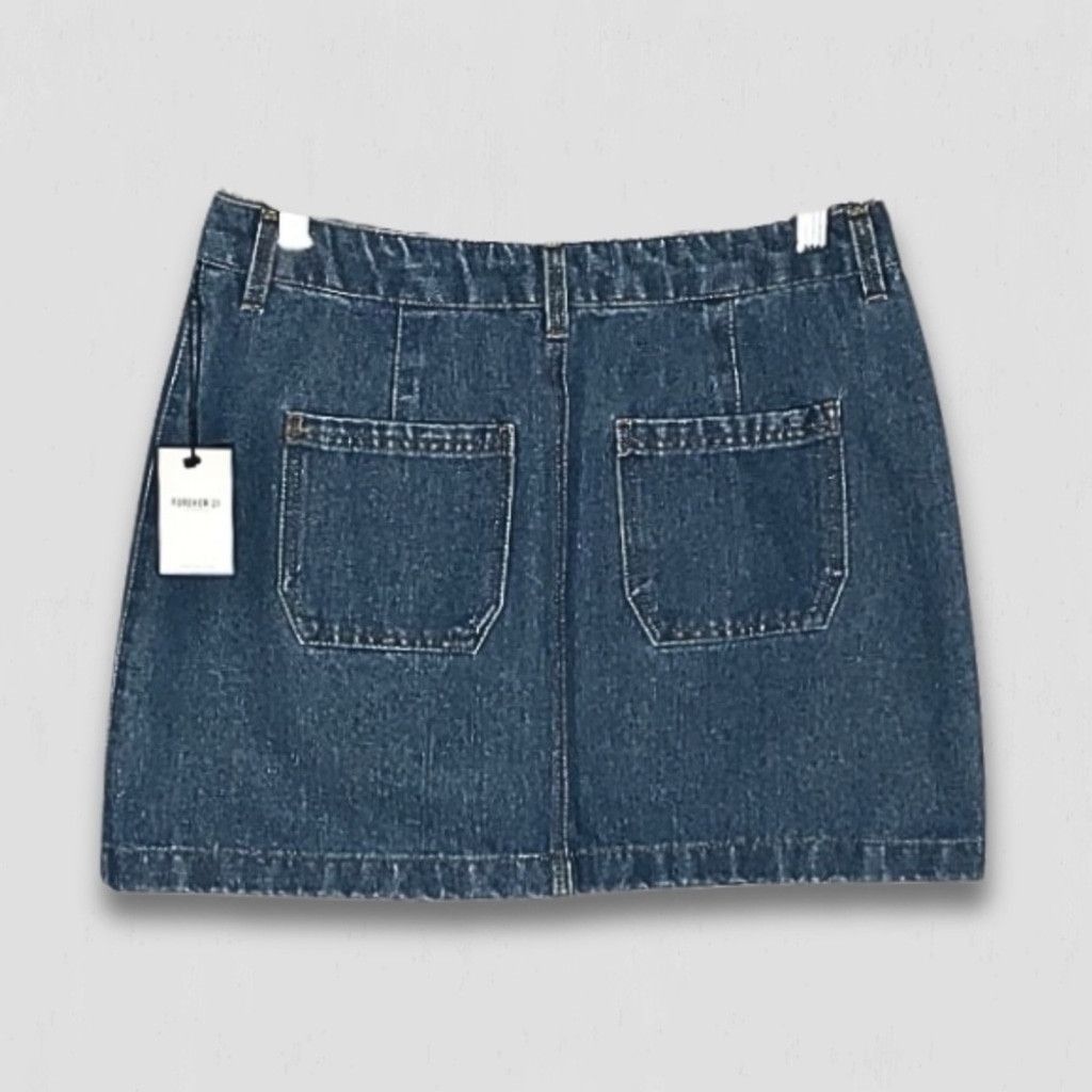 Forever 21 Y2K Mini Skirt Zipper Front Patch Pockets Denim Blue sz M Size 30" / US 8 / IT 44 - 2 Thumbnail