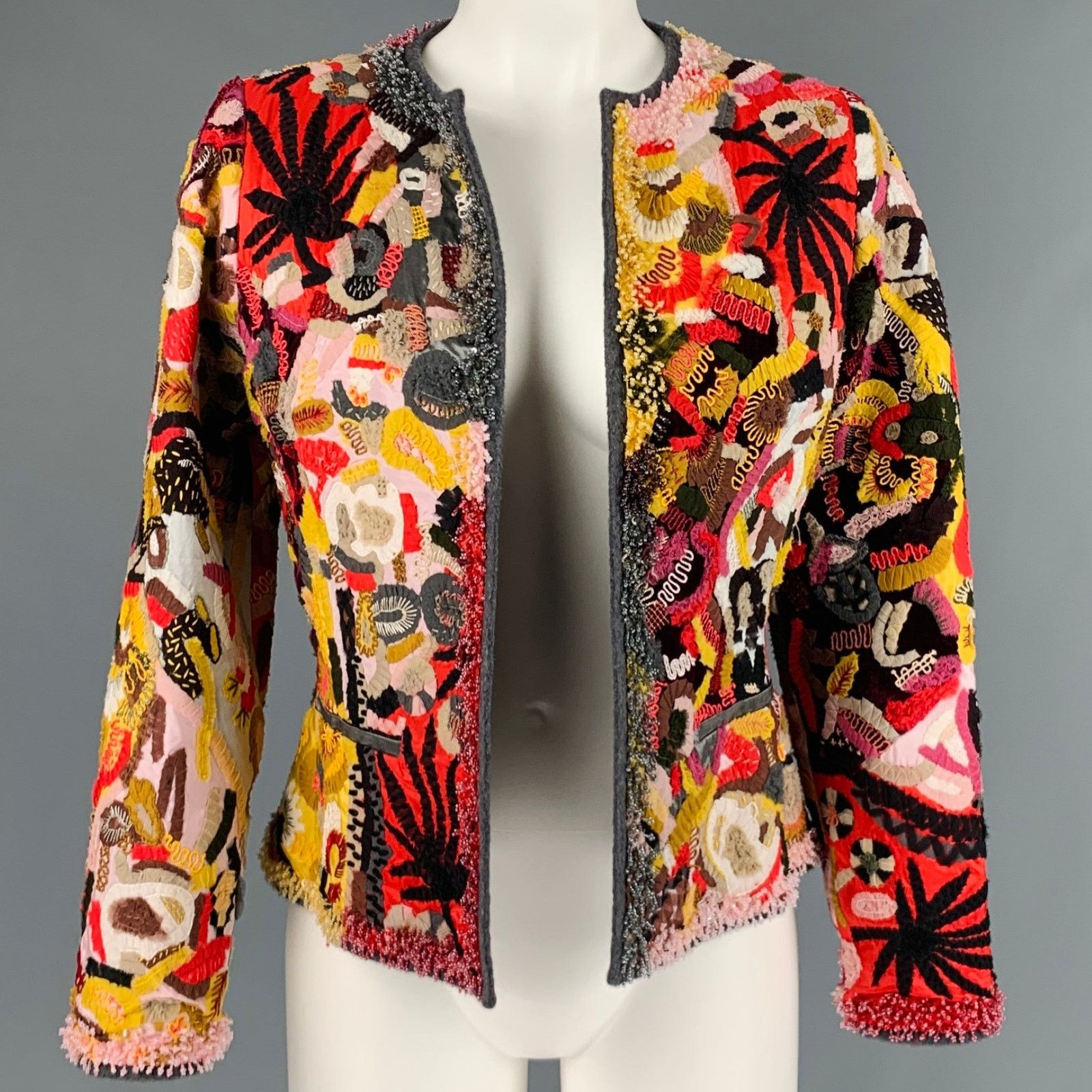 Oscar De La Renta OSCAR DE LA RENTA Size 6 Yellow Red Virgin Wool Blend Jacket Size M / US 6-8 / IT 42-44 - 1 Thumbnail