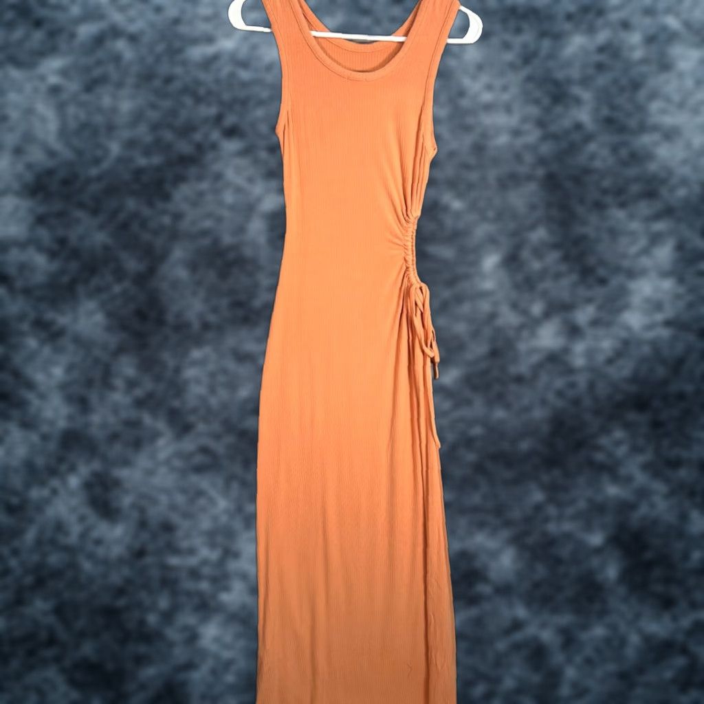 Vintage Le Lis Collection Maxi Dress Sleeveless Orange Ruched Ribbed Ladies S Small Summer Rayon/Spandex Size S / US 4 / IT 40 - 1 Thumbnail