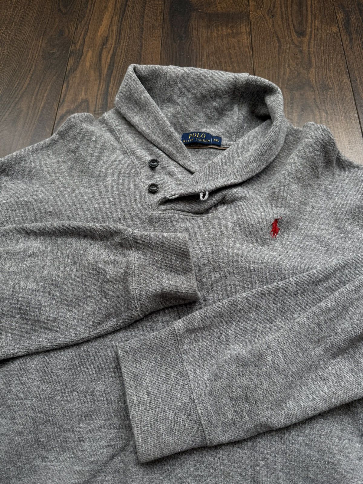 RRL Ralph Lauren Vintage POLO RALPH LAUREN Shawl Neck Grey Melange Sweater Size US XXL / EU 58 / 5 - 8 Thumbnail