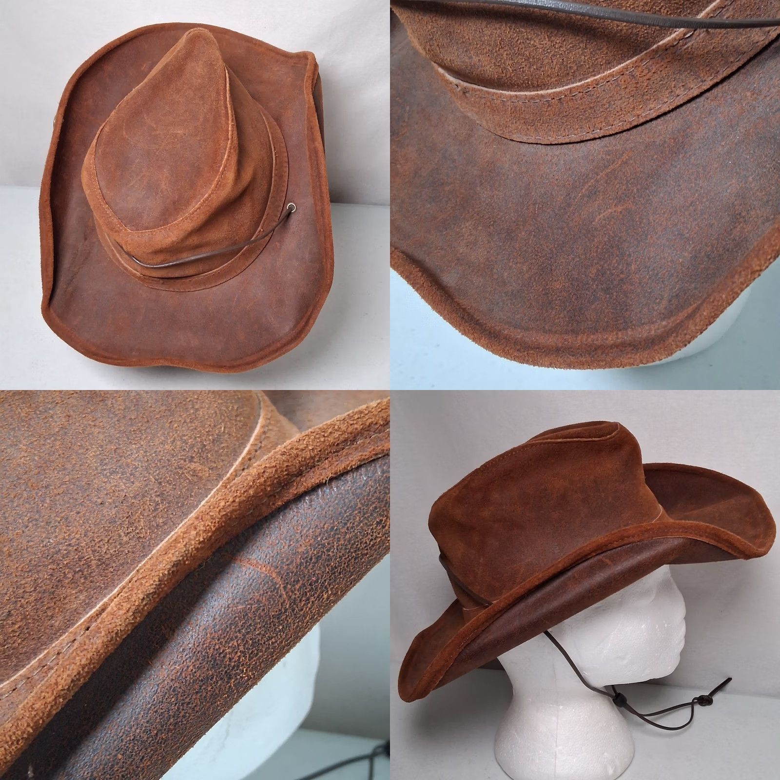 Minnetonka VINTAGE Minnetonka The Aussie Hat Leather Hat Small Brown Men S Brown Leather Strap Snap Western Ranch Boho Outback Australian Cowboy Western Hat - Size ONE SIZE - 10 Thumbnail