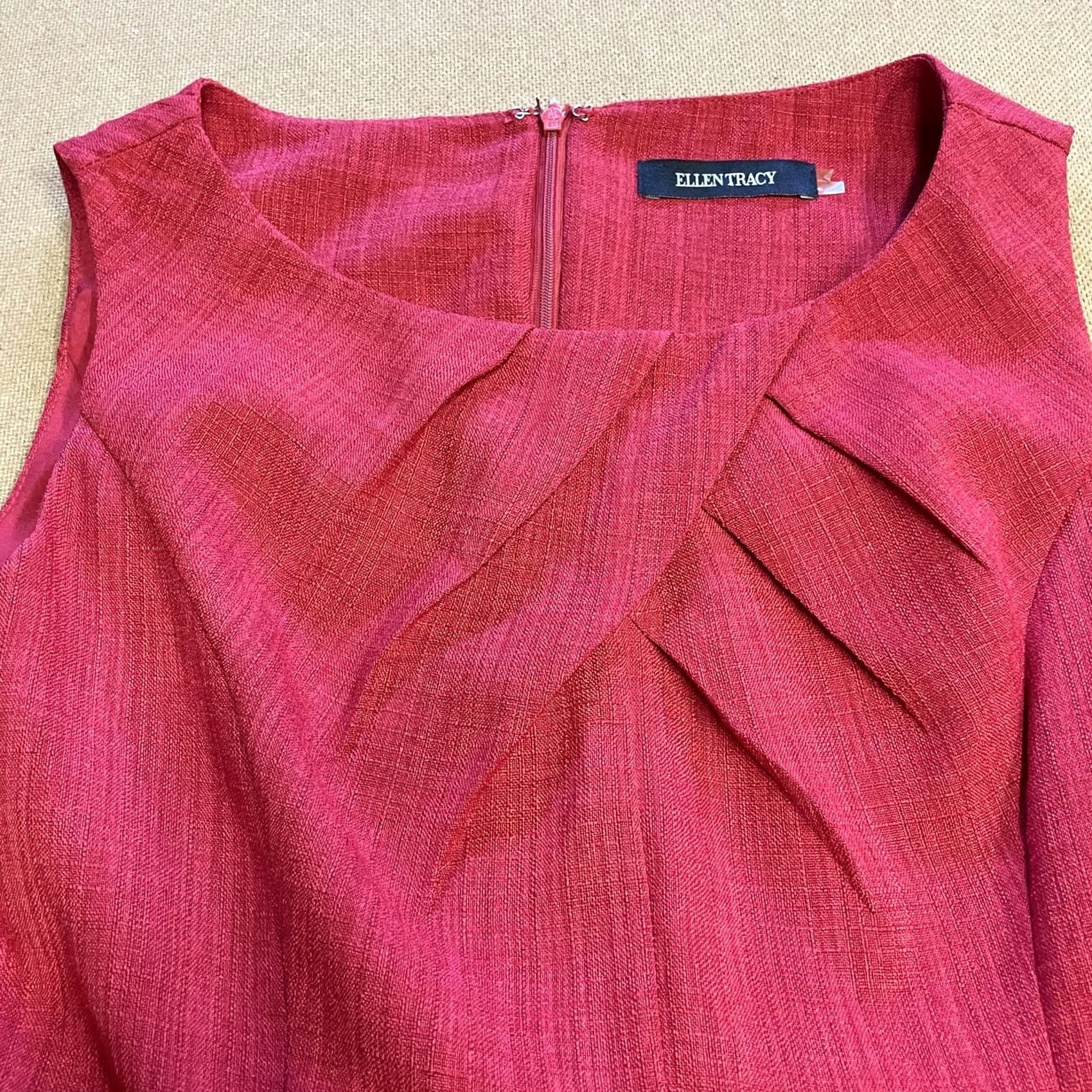 Ellen Tracy Ellen Tracy Dress Womens Medium Red Fit Flare Sleeveless Pleated Belted Classic Size M / US 6-8 / IT 42-44 - 4 Thumbnail