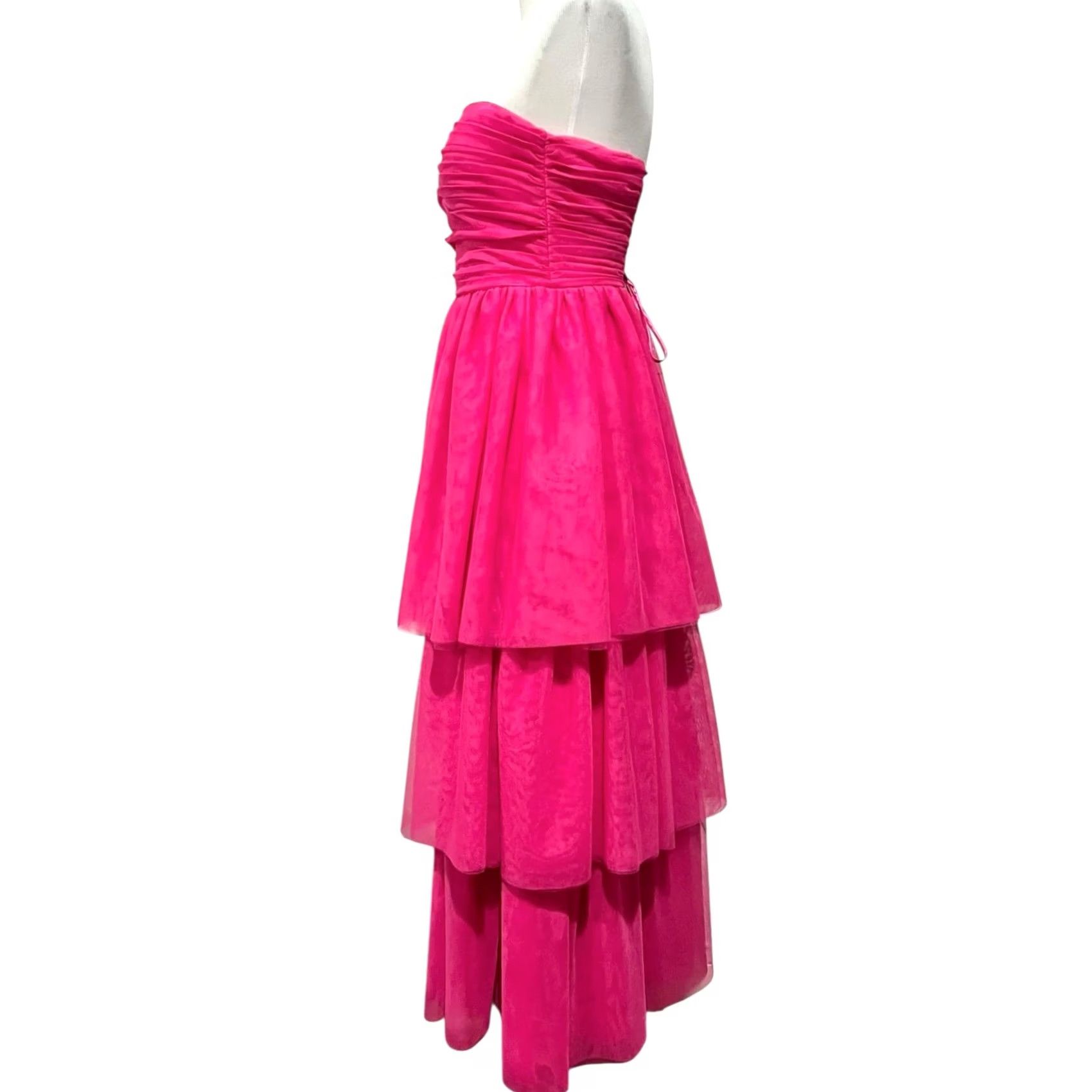Vintage Dear Moon Hot Pink Tulle Strapless Hi Low Dress Sleeveless Sz 9 Women Formal Party/Cocktail Maxi Dress Size M / US 6-8 / IT 42-44 - 7 Thumbnail