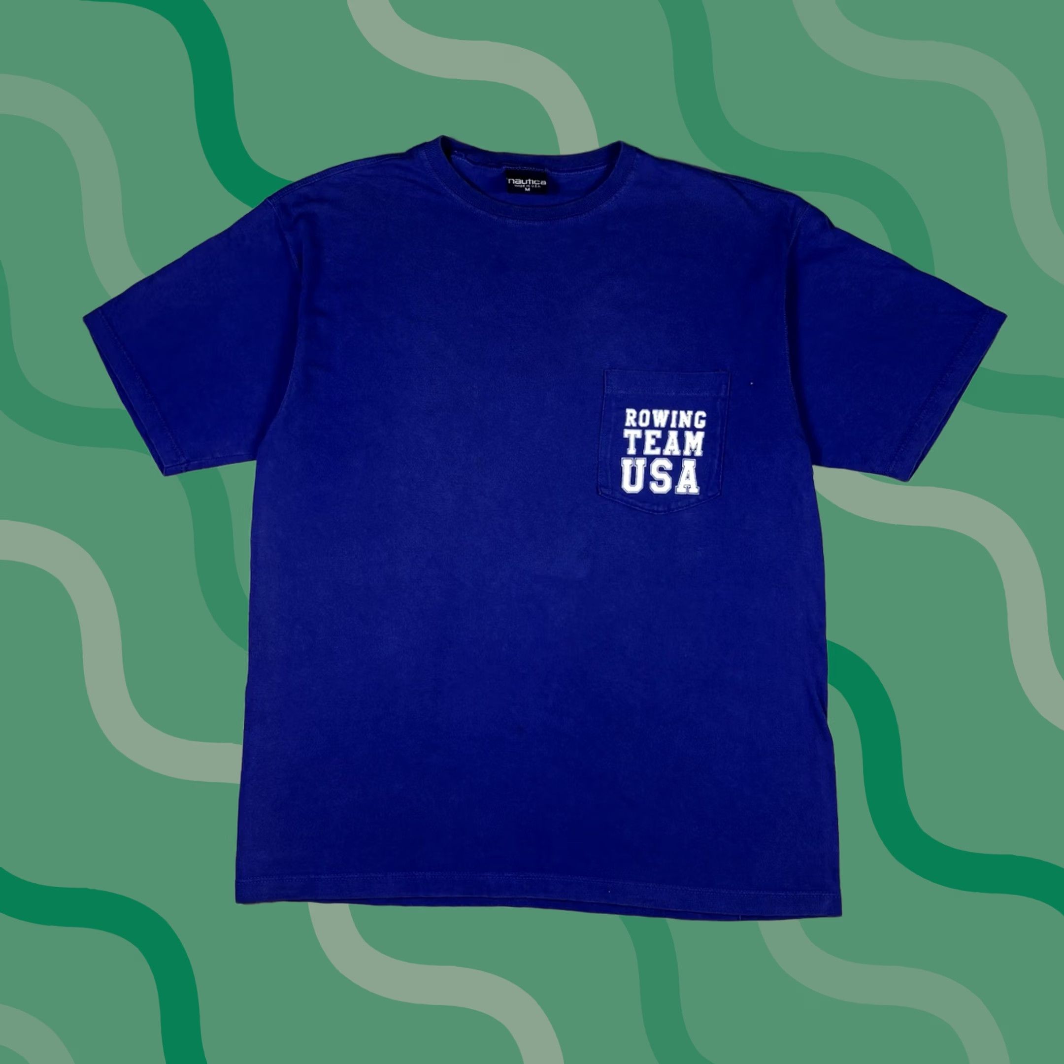 Nautica VINTAGE Nautica USA Rowing Team Pocket T Shirt Adult Medium Blue 90s Mens Short Sleeve Round Neck Cotton Size US M / EU 48-50 / 2 - 1 Thumbnail