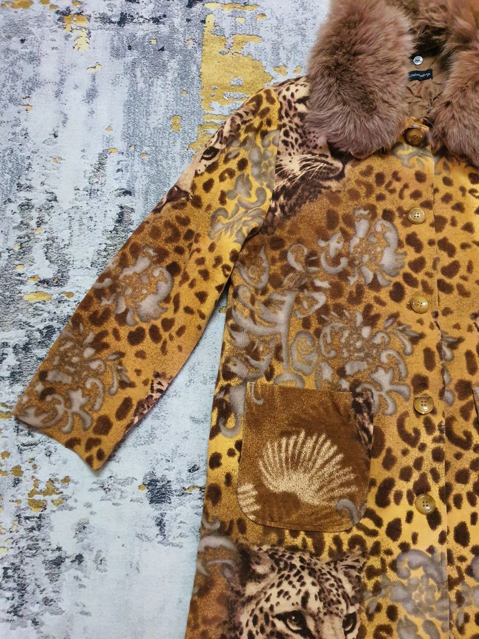 Vintage vintage 90s leopard print faux fur collar coat Size L / US 10 / IT 46 - 4 Thumbnail