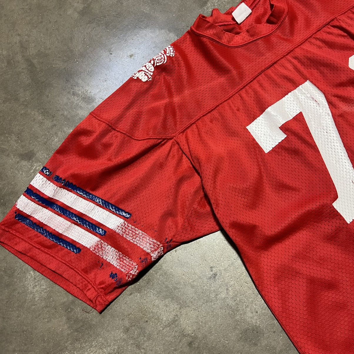 Vintage Vintage 80s Mesh Football Jersey Cropped Boxy Warm Up Faded Size US L / EU 52-54 / 3 - 4 Thumbnail